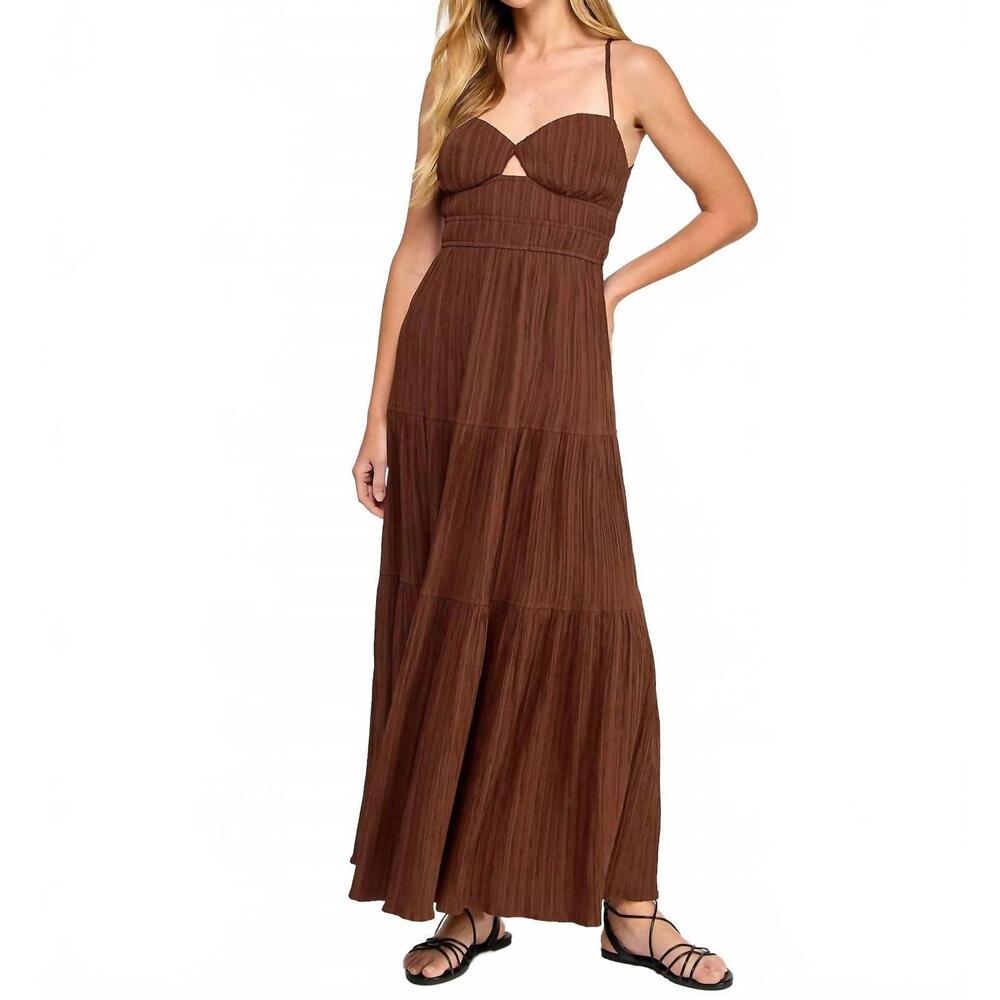 NEW CITY STUDIO juniors' textured keyhole strappy maxi dress in brown